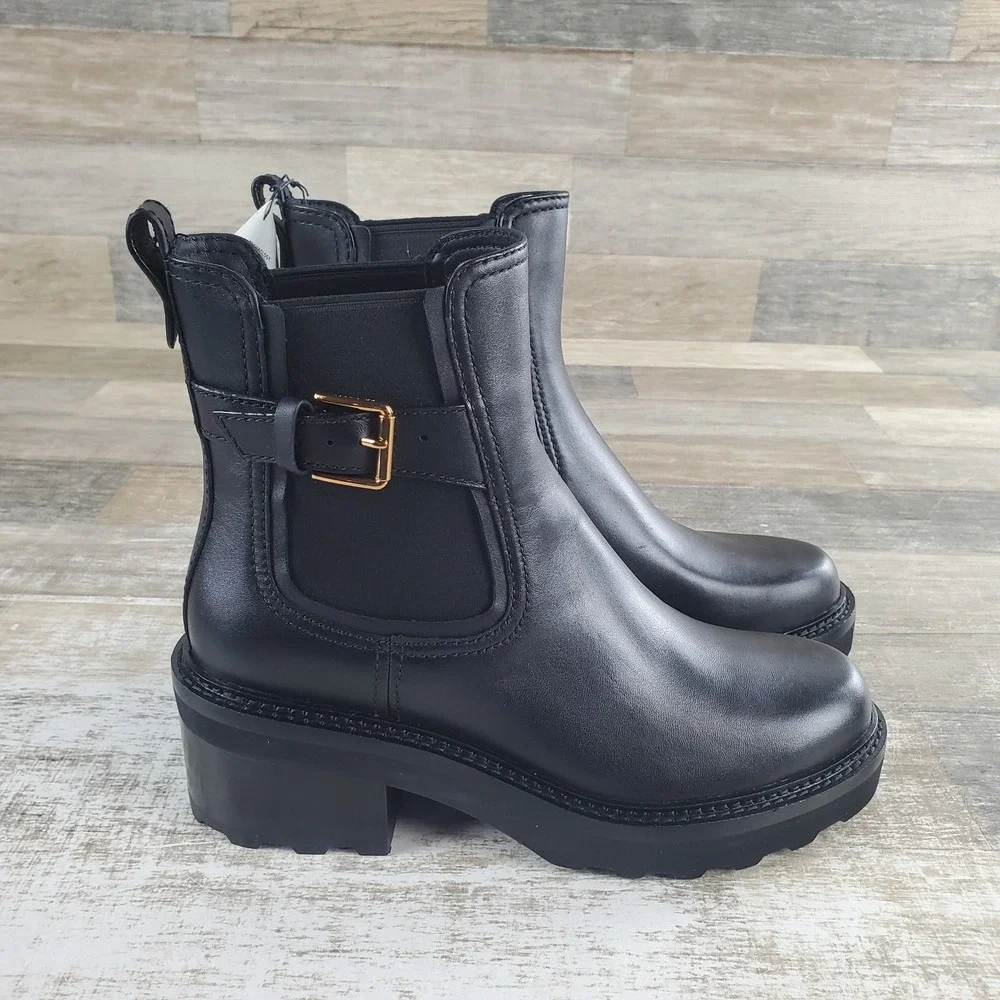 Cole Haan Shibley Womens Ankle Boot Sz 7.5 B Black Waterproof Slip On Block Heel
